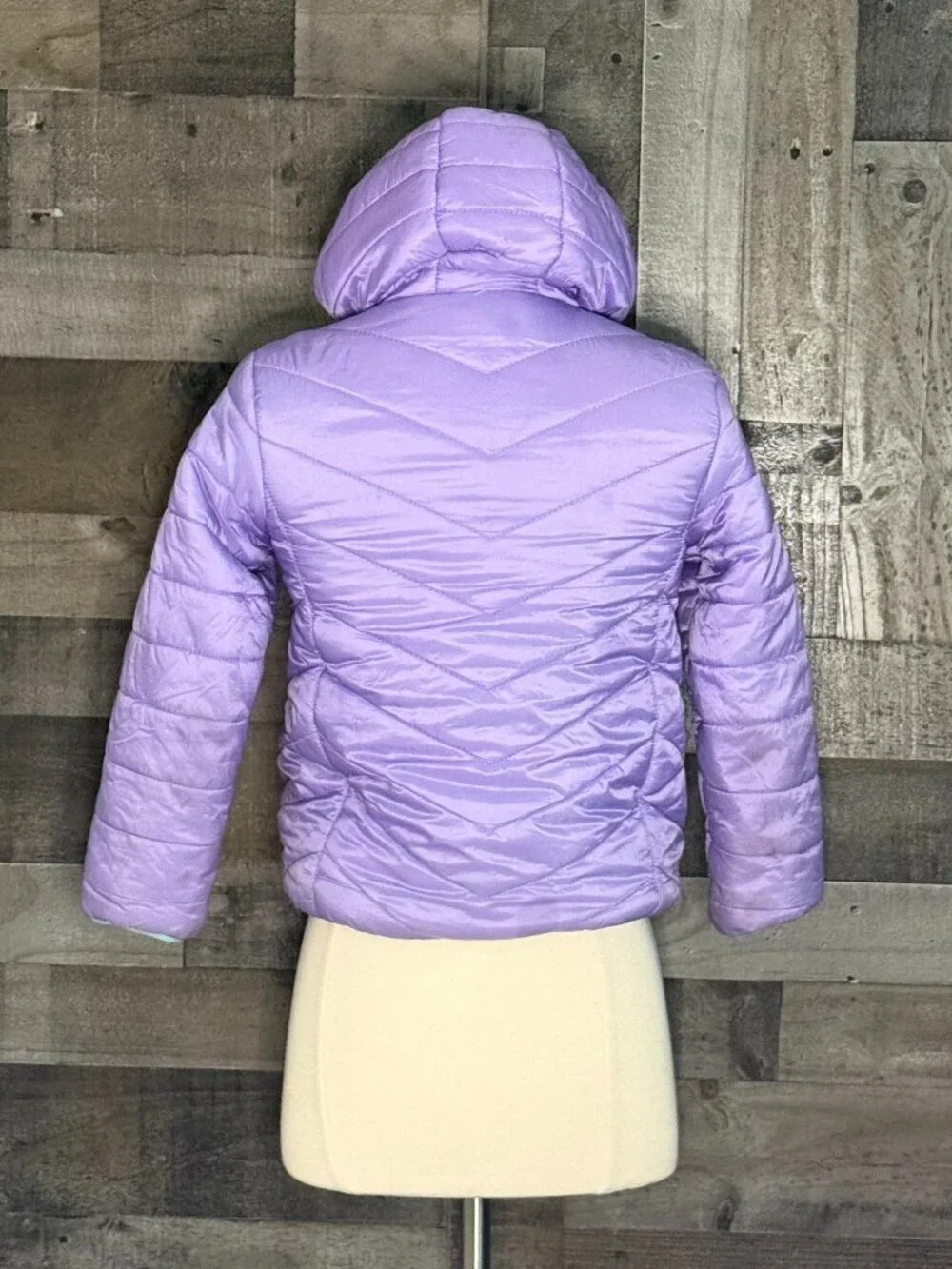 Eddie Bauer violet purple puffer jacket girl medium pastel tie dye fleece winter